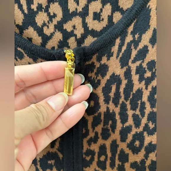 Rafaella Duster Dress Women's M Black & Brown Animal Print Leopard Zipper Knit - Picture 3 of 11